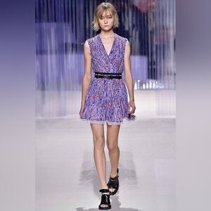 NWT Carven Pleated Sleeveless Mini Dress Purple Poppy Floral Runway Sz 42
